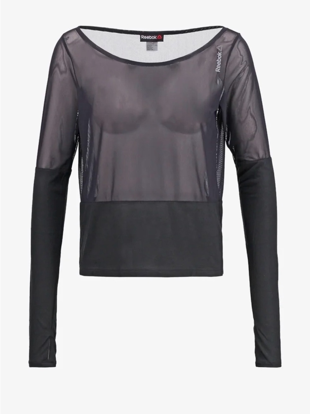 Reebok Black Sheer Mesh Long-Sleeve Crop Top